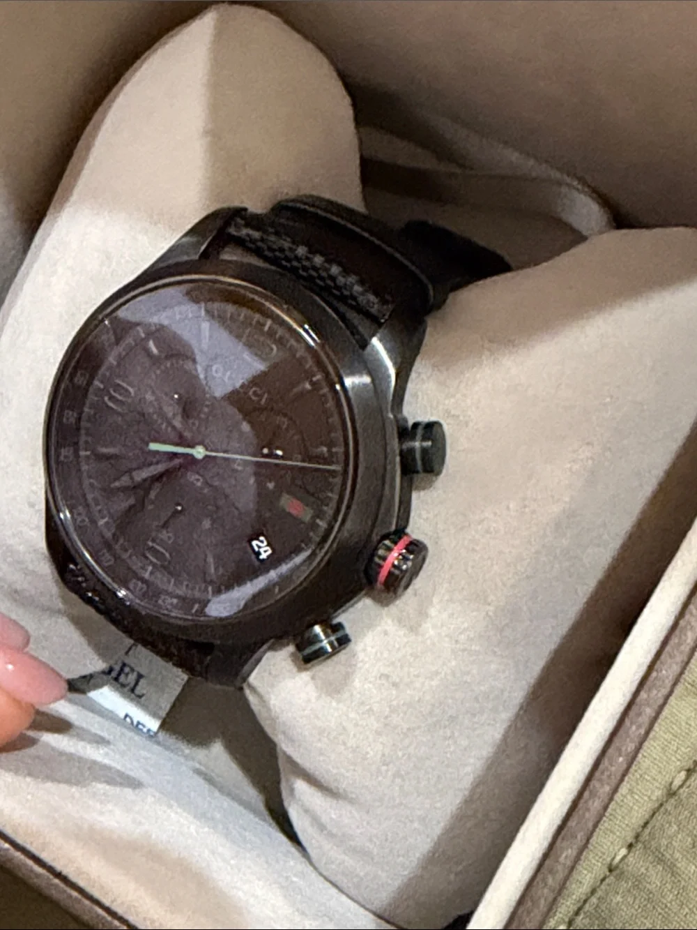 Gucci Black Dial Men's Chronograph Watch with Green Accents in original box NWT